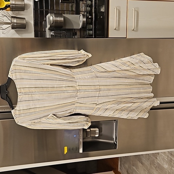 💕ATM💕 Asymmetric Striped Linen Viscose Blend Dress ~ Ivory Multi-Color Print 6 - Picture 11 of 15